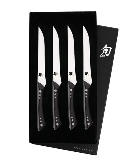 Bộ Dao Steak Shun DMS0430 4 Cây Cán Gỗ PakkaWood Màu Mun Thép Không Gỉ
