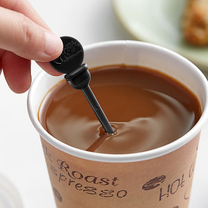 Que khuấy kiêm nút chặn đồ uống nhựa màu đen Royal Paper STIRSTIX-BK Stix To Go 12 cm - Gói 200 cái