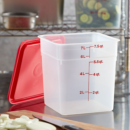 Hộp đựng thực phẩm nhựa PP vuông trong mờ kèm nắp đỏ Cambro CamSquares® 7,6 lít - Bộ 2 cái