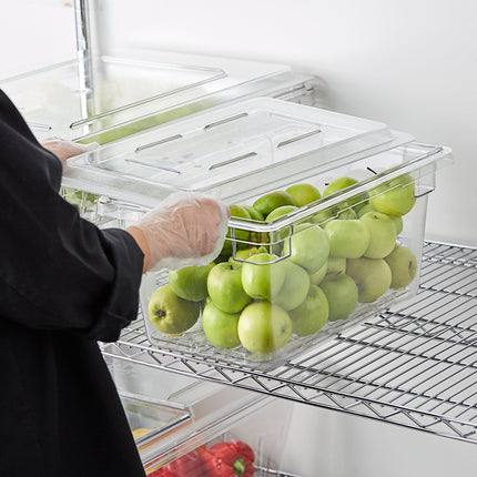 Bộ hộp đựng thực phẩm kèm khay lọc và nắp phẳng nhựa polycarbonate trong suốt Cambro Camwear 46 x 30 x 23 cm