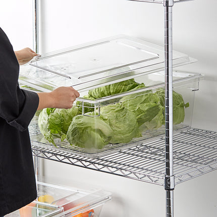 Bộ hộp đựng thực phẩm kèm khay lọc và nắp phẳng nhựa polycarbonate trong suốt Cambro Camwear 66 x 46 x 23 cm