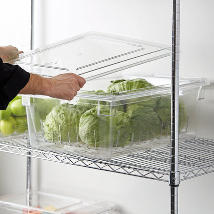 Bộ hộp đựng thực phẩm kèm rổ lọc và nắp phẳng nhựa polycarbonate trong suốt Cambro Camwear 66 x 46 x 23 cm - Rổ lọc sâu
