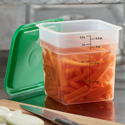 Hộp đựng thực phẩm nhựa PP vuông trong mờ kèm nắp xanh lá Cambro CamSquares® 3,8 lít - Bộ 3 cái