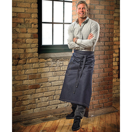 Tạp dề bistro vải denim draper cotton cổ điển có thể tùy chỉnh Mercer Culinary M63201DEN Metro Edge Talon xanh indigo, 2