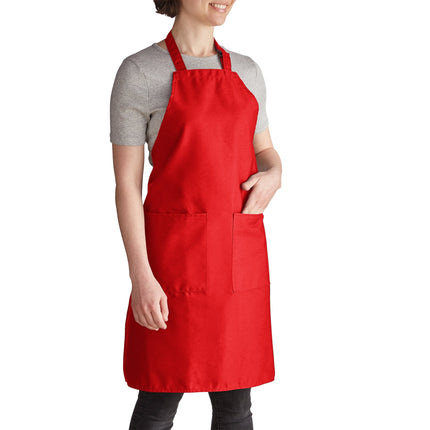 Tạp dề yếm vải poly-cotton điều chỉnh được Intedge đỏ, 2 túi