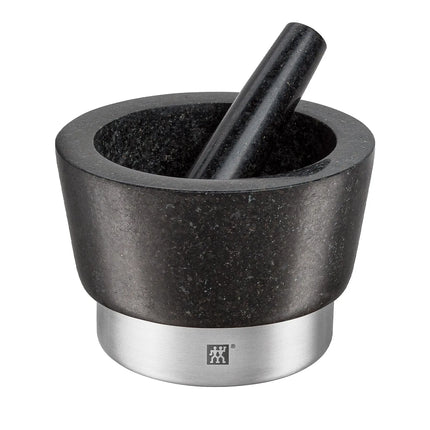 (2 pieces) ZWILLING | Granite Mortar & Pestle Ø150 mm – Non-slip Feet - 18/10 Stainless Ring - Black