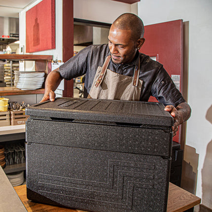 Thùng giữ nhiệt EPP nạp trên cỡ lớn Cambro Cam GoBox đen - khay full-size sâu 25 cm