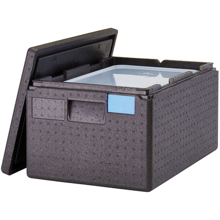 Thùng giữ nhiệt EPP nạp trên Cambro Cam GoBox đen kèm khay và nắp đậy - khay full-size sâu 20 cm