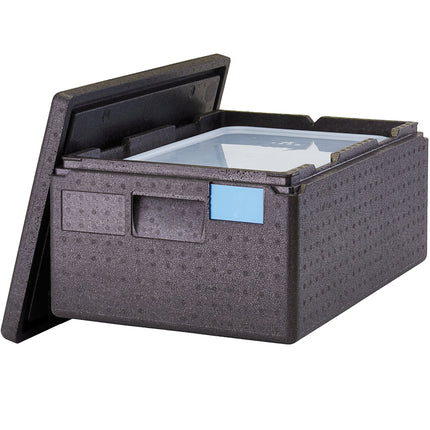 Thùng giữ nhiệt EPP nạp trên Cambro Cam GoBox đen kèm khay và nắp đậy - khay full-size sâu 15 cm