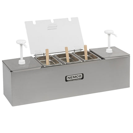 Quầy gia vị thép không gỉ Nemco 88100-CB-2 rộng 66 cm kèm 2 vòi bơm 2,8 lít và khay gia vị 1 lít