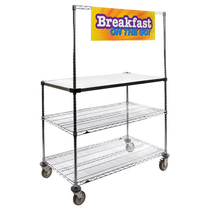 Xe đẩy phục vụ thép không gỉ Metro GG2460 61 x 152 cm kèm bảng hiệu "Breakfast On the Go"