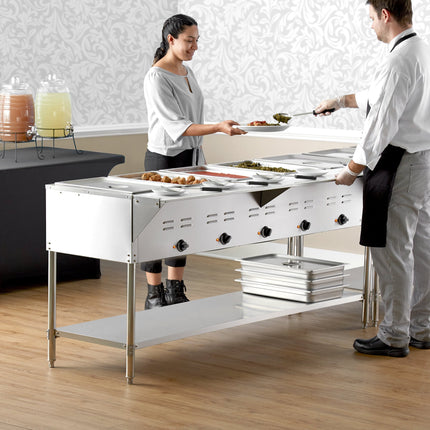 Bàn hâm nóng thức ăn Avantco STE-5S năm khay khoang hở điện bàn hâm nóng với kệ dưới - 208/240V, 3750W