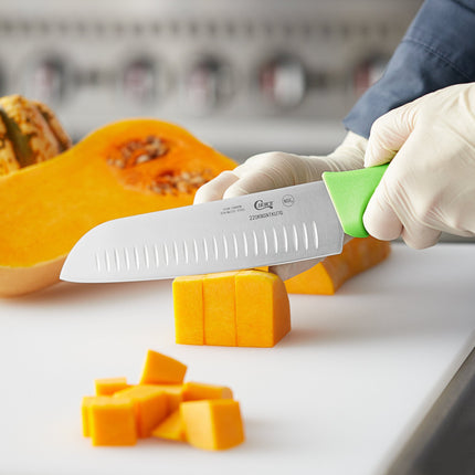 Dao Santoku lưỡi granton Choice 17,8 cm cán xanh lá neon