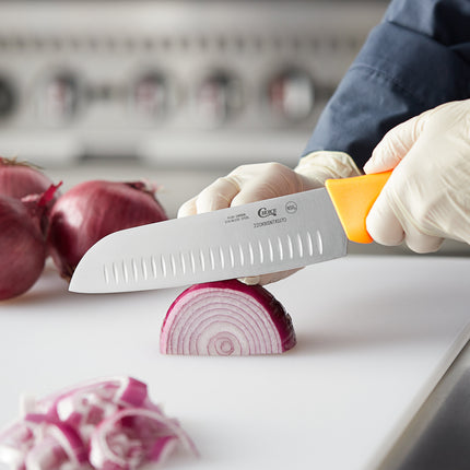 Dao Santoku lưỡi granton Choice 17,8 cm cán cam neon