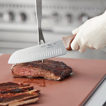 Dao Santoku lưỡi rãnh Granton tay cầm nâu Choice 18 cm