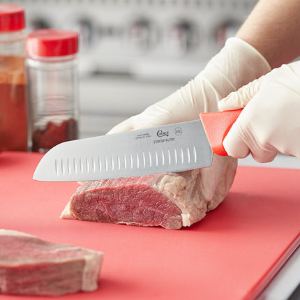 Dao Santoku Choice 18 cm lưỡi rãnh Granton tay cầm đỏ