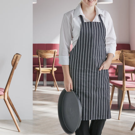 Tạp dề yếm 2 túi họa tiết kẻ sọc phấn pha polyester-cotton màu trắng Choice