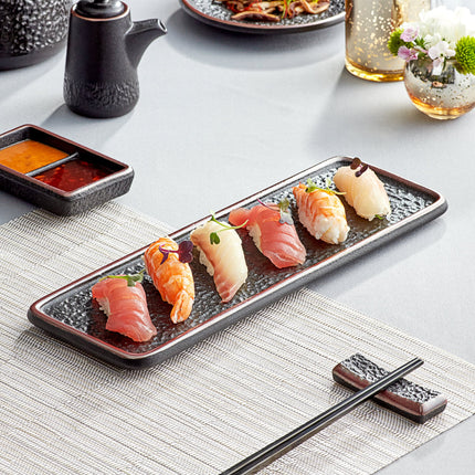 Đĩa chữ nhật phẳng sứ mờ đen vân Acopa Heika 33,5 x 11,4 cm - Thùng 12 cái