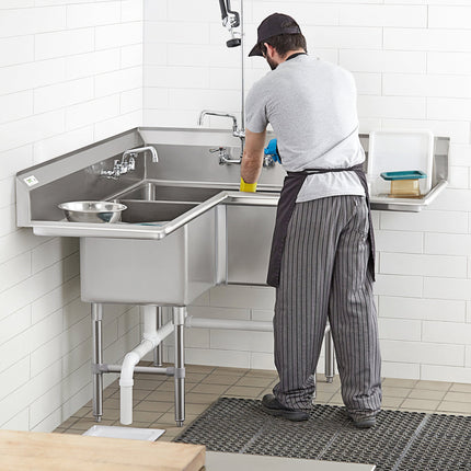 Bồn rửa công nghiệp góc 3 ngăn Regency 145 cm, 2 mặt ráo 46 cm
