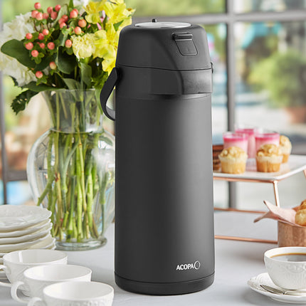 Bình ủ cà phê inox lót inox Acopa 3 lít đen mờ nút bấm