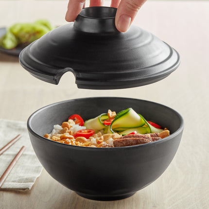 Tô melamine tròn có nắp GET B-200-BK Nara 591 ml màu đen mờ - Thùng 12 cái