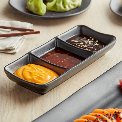 Chén nước chấm melamine đen 3 ngăn GET Nara SD-7600-BK 163 ml - Thùng 24 cái