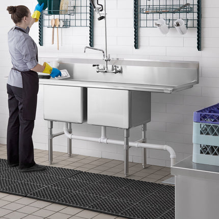Bồn rửa công nghiệp 2 ngăn inox Regency 188 cm chân inox, hai bàn ráo 46 cm, bồn 46 x 46 x 36 cm