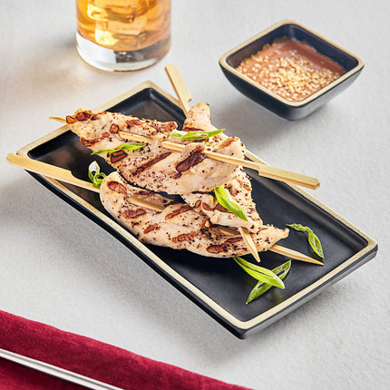 Đĩa chữ nhật melamine đen mờ Acopa Ugoki 21 x 11 cm viền ngà - Gói 12 cái