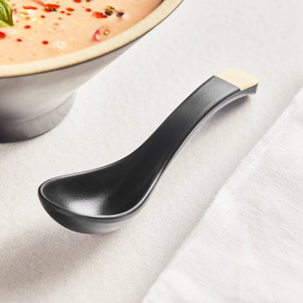 Muỗng Acopa Ugoki 14,6 cm đen nhám và ngà melamine súp - Gói 24 cái
