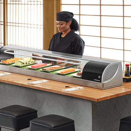Tủ mát trưng bày sushi Hoshizaki HNC-150BA-R-SLH cong thủy tinh làm lạnh Sushi trưng bày Case 149,9 cm - Right Side Comp