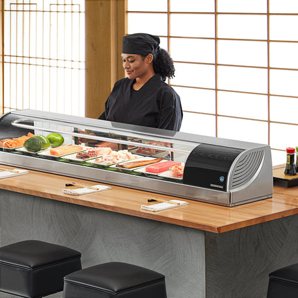 Tủ mát trưng bày sushi Hoshizaki HNC-180BA-R-SLH cong thủy tinh làm lạnh Sushi trưng bày Case 180,3 cm - Right Side Comp