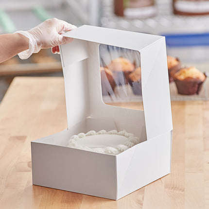 Hộp bánh có cửa sổ bật tự động 23 x 23 x 10 cm trắng - Gói 10 cái
