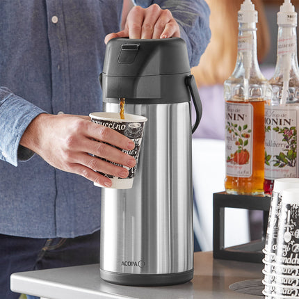 Bình ủ cà phê inox lót inox Acopa 3 lít decaf nút bấm
