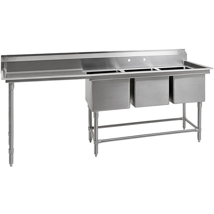 Bồn rửa thương mại ba khoang Eagle Group FN2060-3-36 Spec-Master 263 cm kèm bàn ráo trái 91 cm