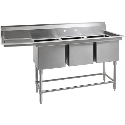 Bồn rửa công nghiệp 3 ngăn Eagle Group Spec-Master 217 cm, mặt để ráo trái 46 cm, FN2060-3-18L-14/3
