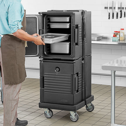 Bộ thùng giữ nhiệt nạp trước Choice đen 12 khay kèm xe đẩy và dây đai