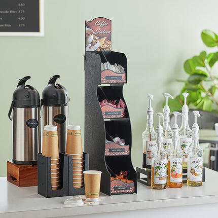 Hộp đựng gia vị 8 ngăn đứng đặt bàn ServSense đen kèm decal tiêu đề 15 x 33 x 68 cm