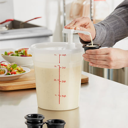 Bộ vòi bơm gia vị Choice kèm hộp tròn trong mờ 3,8 lít có nắp, vòi bơm 30 ml