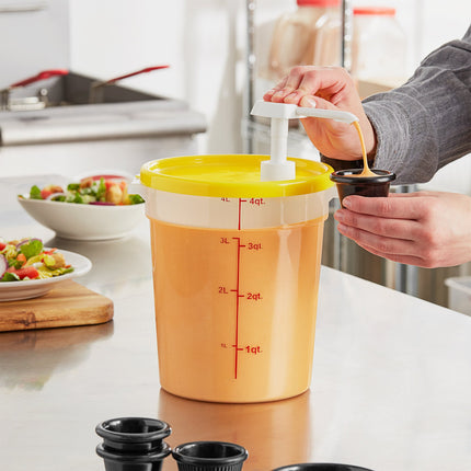 Bộ vòi bơm gia vị Choice kèm hộp tròn trong mờ 3,8 lít nắp vàng, vòi bơm 30 ml
