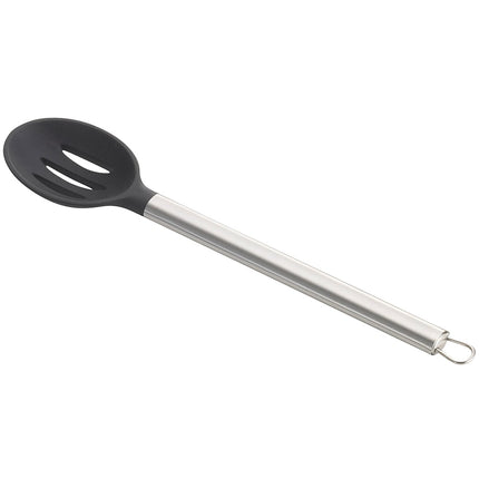 Thìa Phục Vụ Có Rãnh Tablecraft CW401 33 cm Đầu Silicone Đen Tay Cầm Thép Không Gỉ