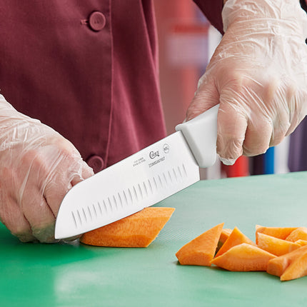 Dao Santoku lưỡi rãnh Granton Choice 17,8 cm tay cầm trắng