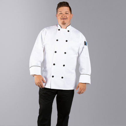 Áo bếp tay dài cao cấp viền chỉ đen Uncommon Chef Madrid 0407 unisex - Màu trắng, Size 2XL