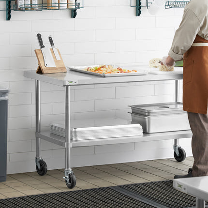 Bàn thao tác thép không gỉ 304 16 gauge có kệ dưới và bánh xe Regency 76 x 152 cm
