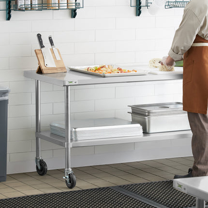 Bàn thao tác thép không gỉ 304 16 gauge có kệ dưới và bánh xe Regency 76 x 183 cm