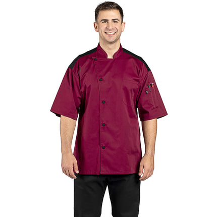 Áo bếp tay ngắn lưng lưới Uncommon Chef Rogue Pro Vent unisex 0701 - Màu đỏ booc-đô, Size 2XL