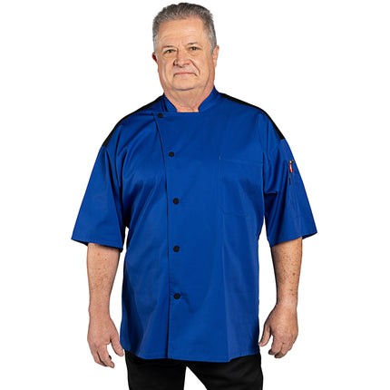 Áo đầu bếp tay ngắn nhẹ xanh dương lưng lưới unisex Uncommon Chef Rogue Pro Vent 0701 có thể tùy chỉnh - Size 2X