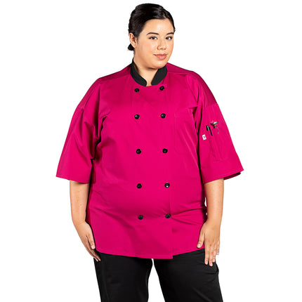 Áo bếp Uncommon Chef Havana unisex Berry tùy chỉnh tay ngắn với lưng lưới 0494 - 2X