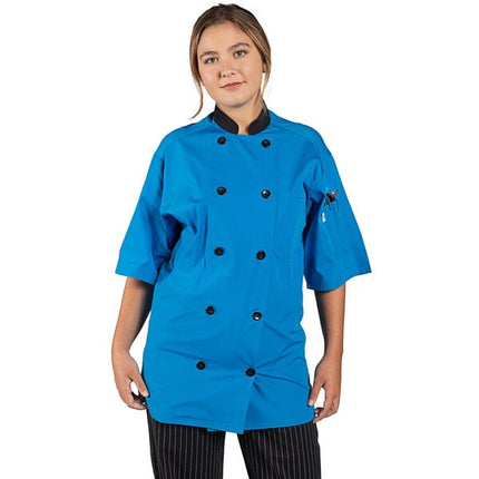 Áo bếp trưởng tay ngắn Uncommon Chef Havana unisex màu xanh cobalt lưng lưới 0494 - 2XL