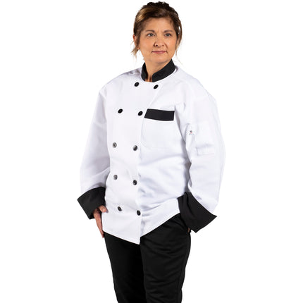 Áo bếp trưởng tay dài Uncommon Chef Newport unisex màu trắng viền đen 0404 - 2XL