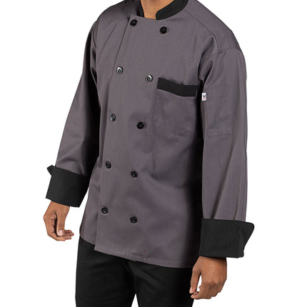 Áo bếp dài tay unisex Uncommon Chef Newport màu xám đá viền đen tùy chỉnh 0404 - L